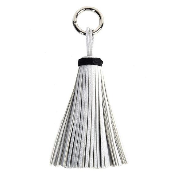 Jumbo White with Black Trim Tasseled Key Chain - Picture 1 of 1